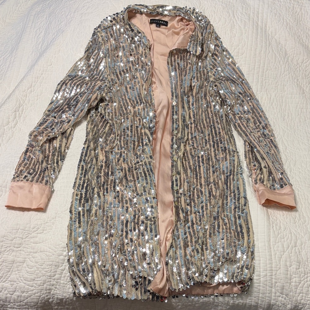 JLUXLABEL Sequin Embellished Top in Silver and Cream